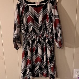 Three Hearts Chevron Dress - Black, White, Red